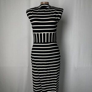 Kourbela Women's Midi Dress – Size M – Black/White – Sea Anchor Fold-Over Skirt